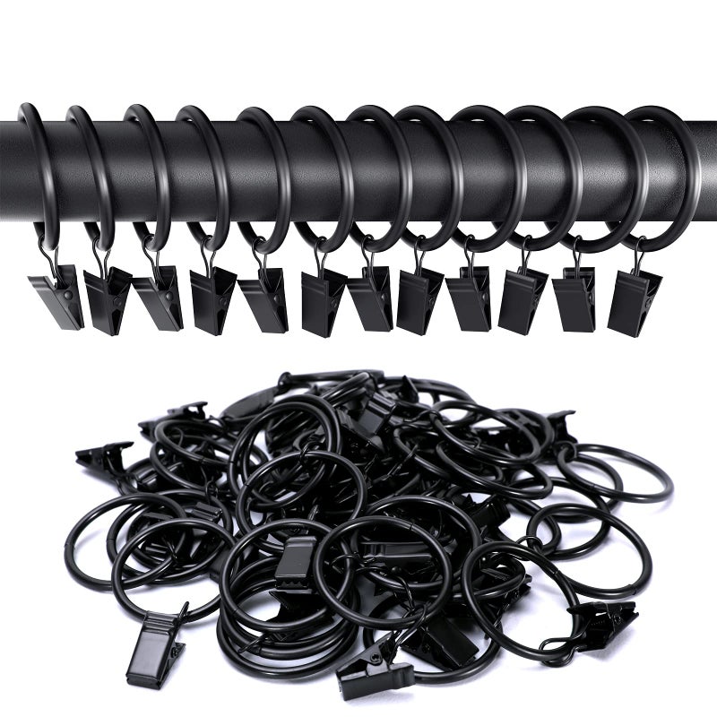 Lansian 72 Pack Curtain Rings with Clips Hooks 1.26 inch Rustproof Matte Metal Stainless Steel Drapery Rings for Tension Rod Bracket Eyelets Decorative Hangers, Vintage Black (1.26" Interior Diameter) - Image 3